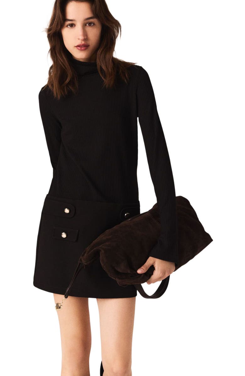 maje Short high-neck dress, Alternate, color, Black