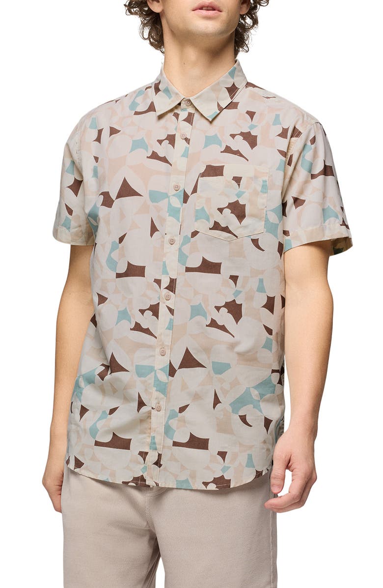 prAna Stimmersee Short Sleeve Button-Up Shirt, Main, color, Almond Edamame