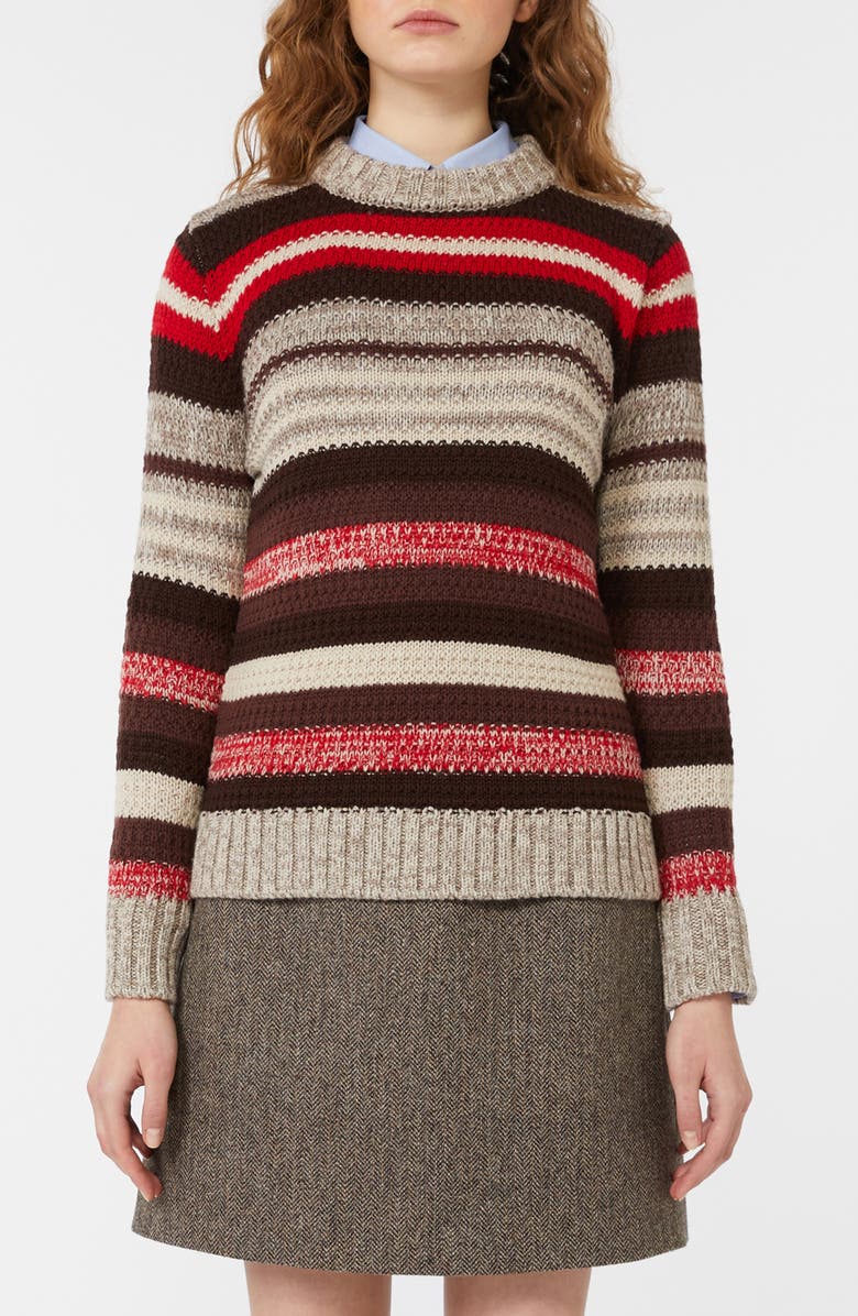 Weekend Max Mara Ilde Stripe Virgin Wool Crewneck Sweater, Main, color, Red