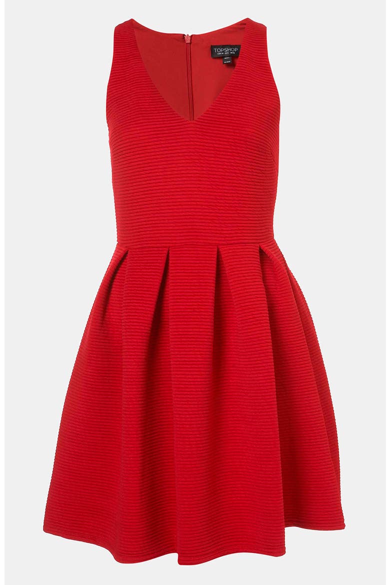 Rib Pleated Skater Dress, Main, color, CHERRY