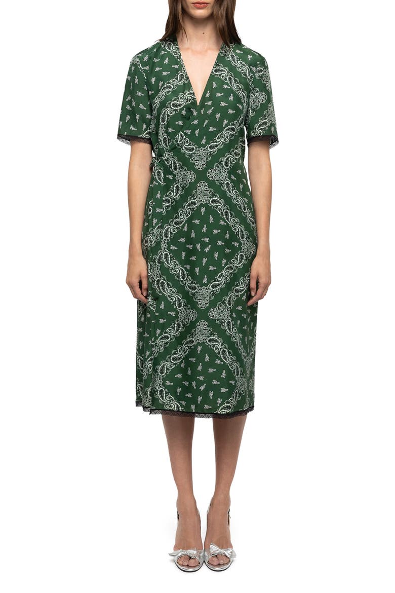 Reforme Silk Wrap Dress, Main, color, MEADOW