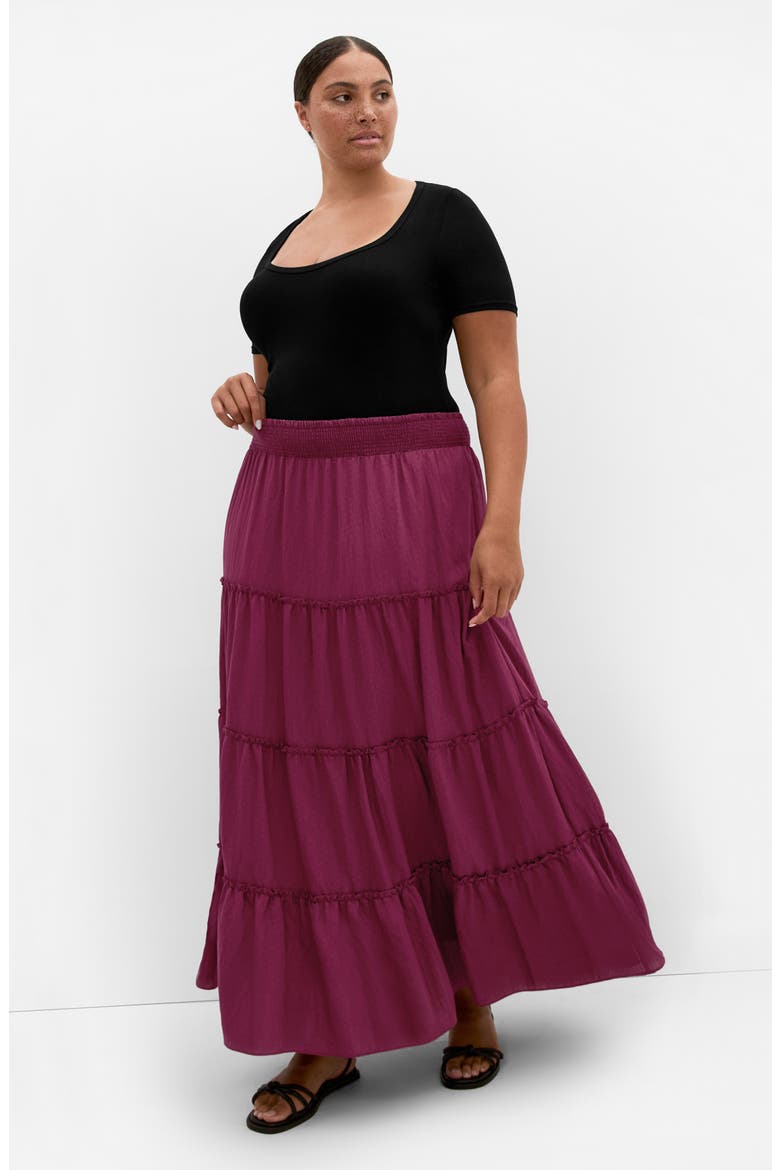 Boho Tiered Maxi Skirt, Alternate, color, POMEGRANATE
