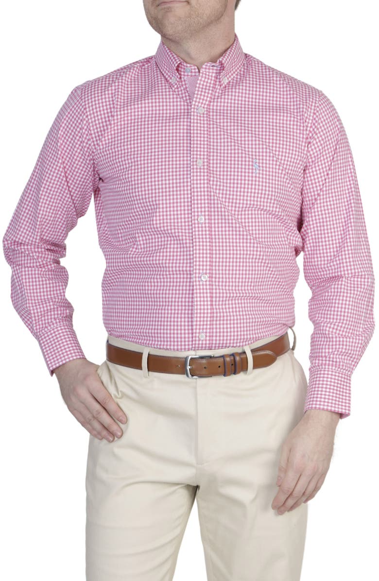 TailorByrd Gingham Stretch Button-Down Shirt, Alternate, color, Pink