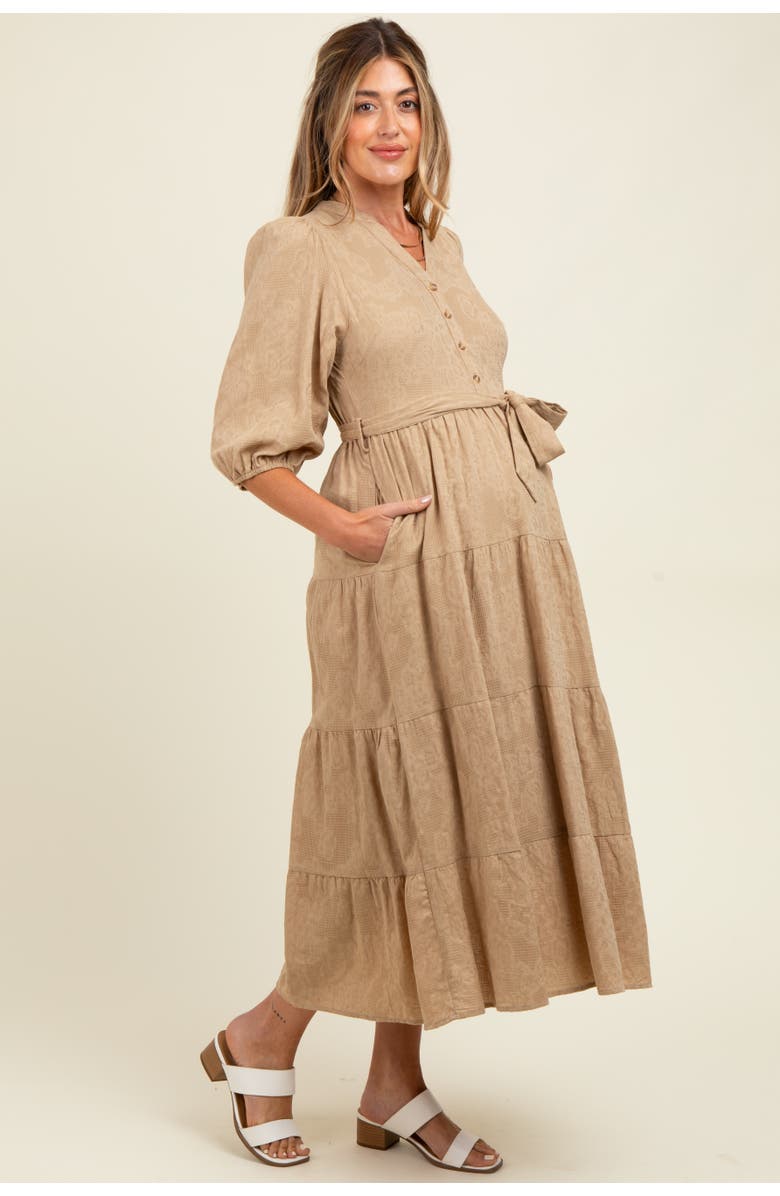 PinkBlush Floral Jacquard Button Front Tiered Dress, Alternate, color, Taupe