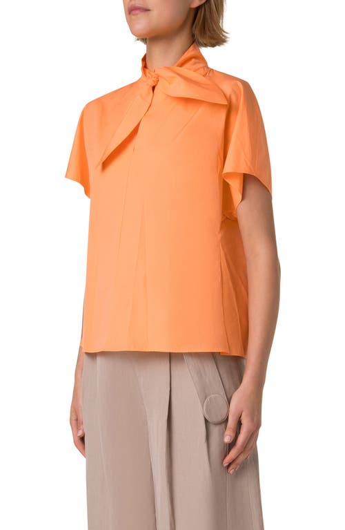 Akris Punto Tie Neck Keyhole Cutout Cotton Poplin Top In Peach