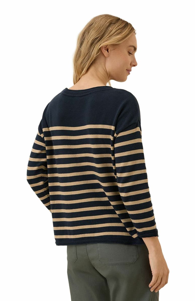 Pact Organic Cotton Classic Fine Knit Wide Neck Sweater, Alternate, color, Encinitas Stripe Midnight Blue