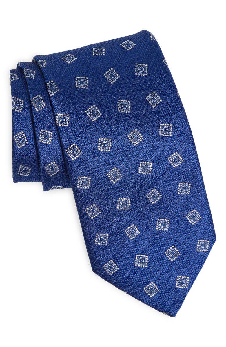 David Donahue Neat Silk Tie, Main, color, Blue