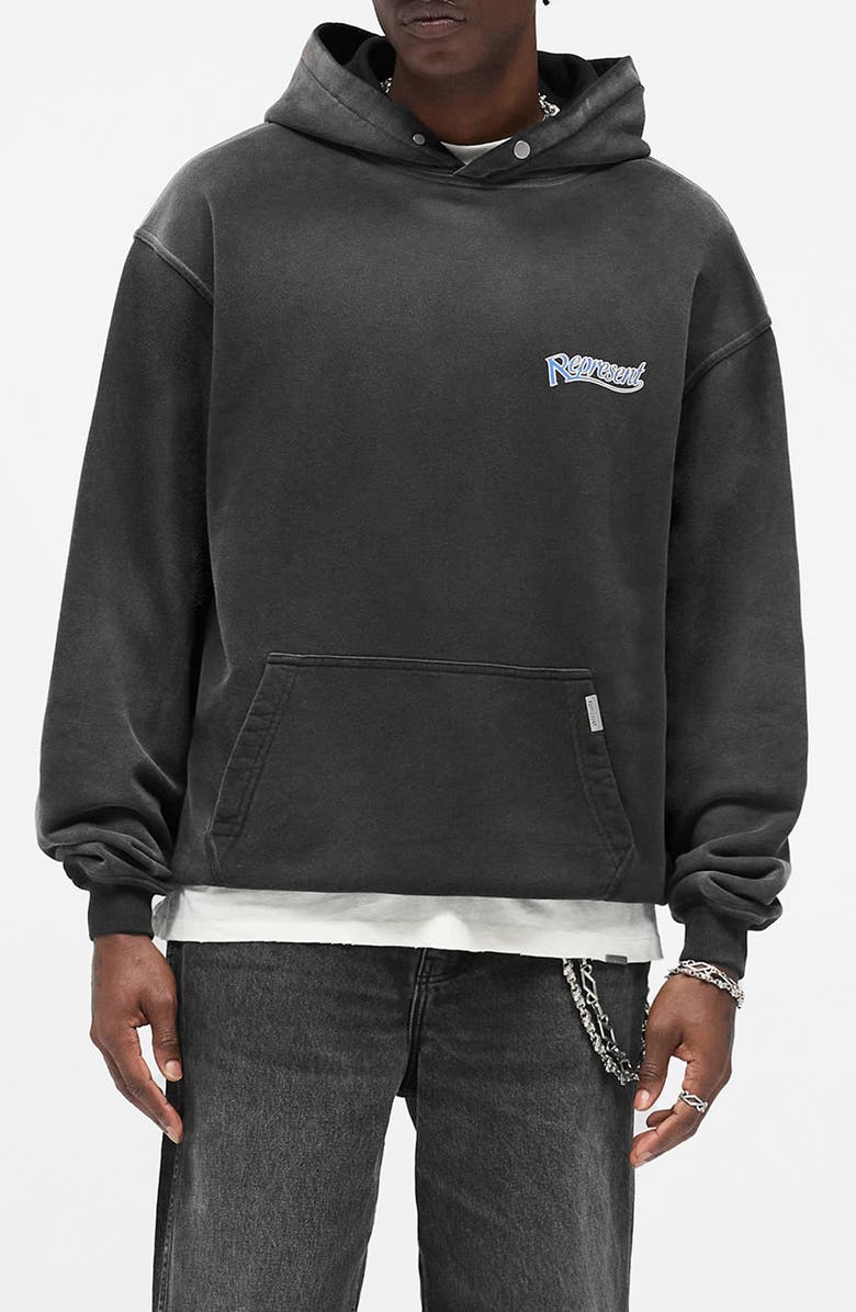 Represent Showcasing Graphic Hoodie, Main, color, Stained Black