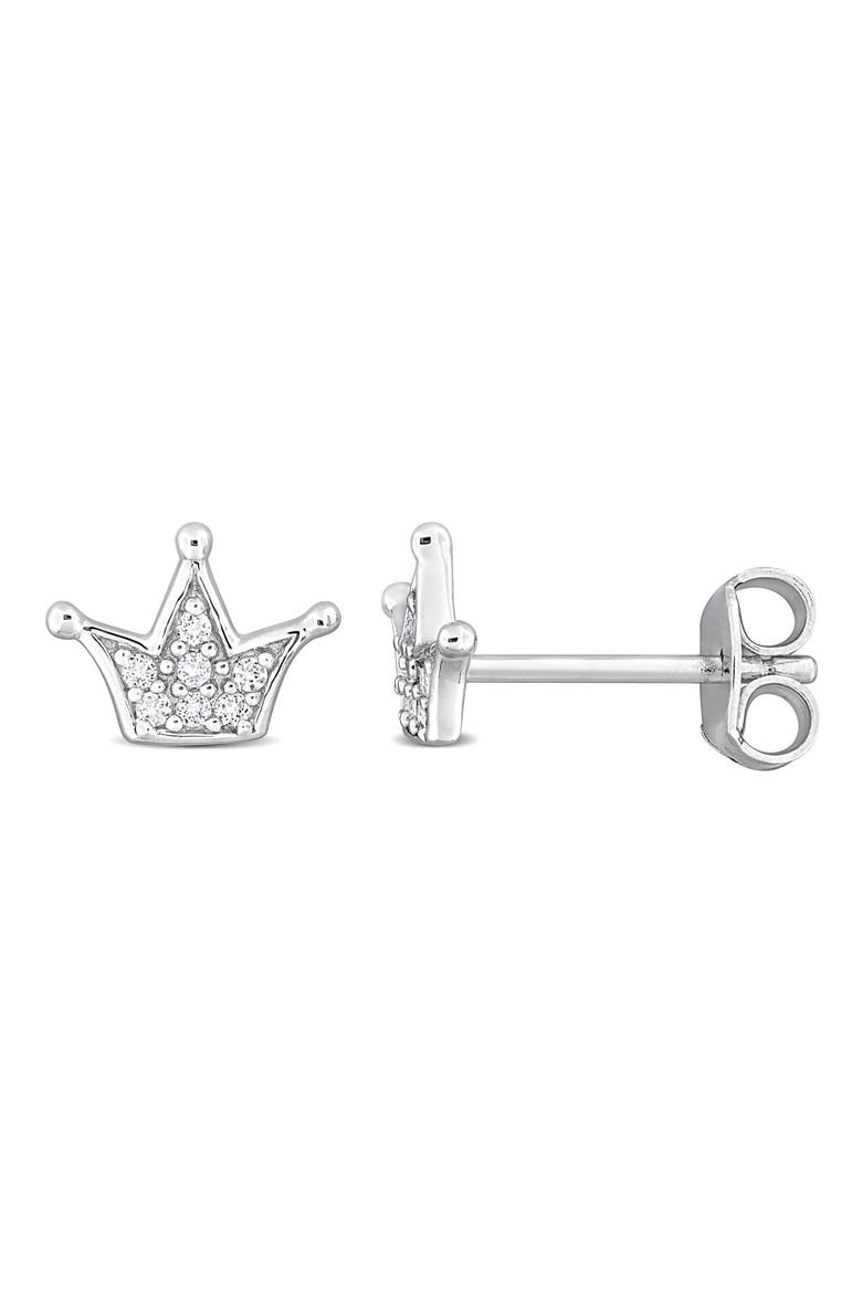 Created White Sapphire Crown Stud Earrings, Main, color, SILVER
