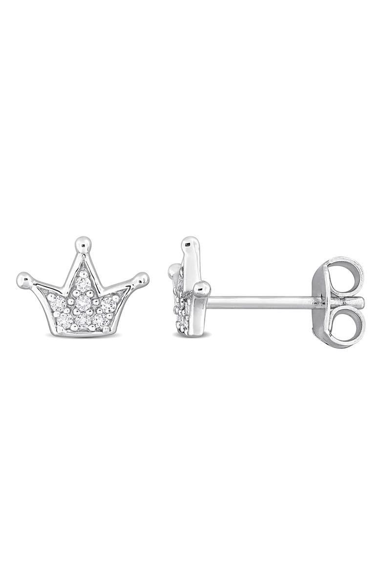 DELMAR Created White Sapphire Crown Stud Earrings, Main, color, Silver