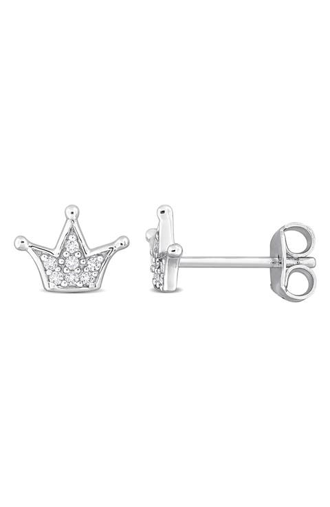 Created White Sapphire Crown Stud Earrings