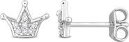 DELMAR Created White Sapphire Crown Stud Earrings
