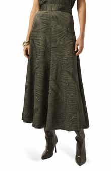 Pleated Satin Midi Skirt