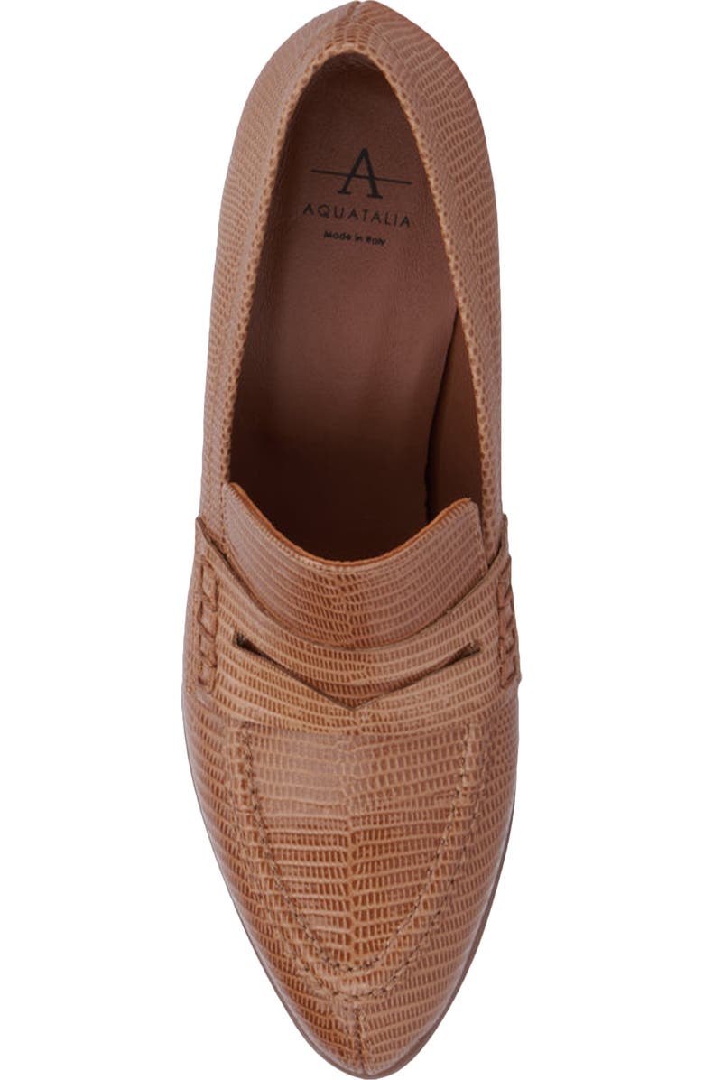 Aquatalia Rella Weatherproof Mini Lizard Embossed Penny Loafer Pump, Alternate, color, Whiskey