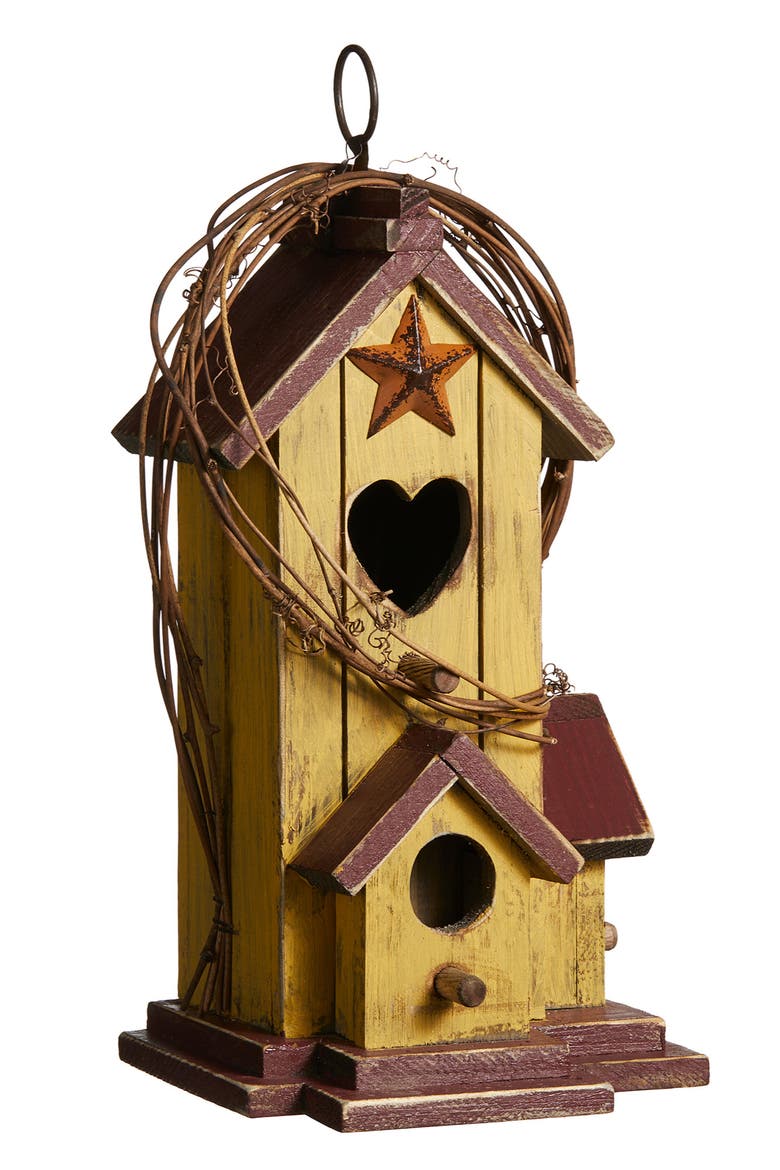 Solid Wood Cottage Decorative Outdoor Garden Birdhouses, Main, color, Yellow