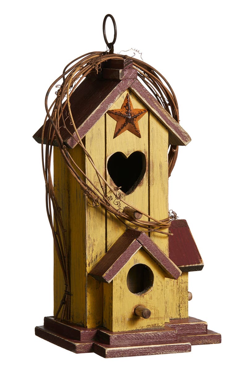 Glitzhome Solid Wood Cottage Decorative Outdoor Garden Birdhouses, Main, color, Yellow