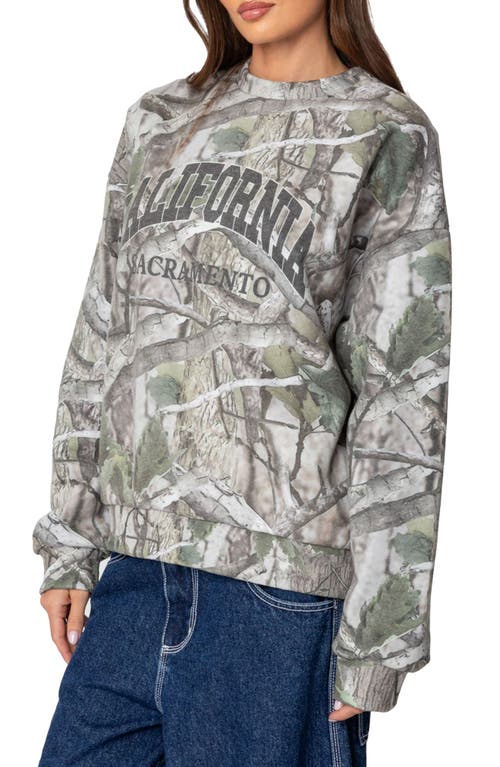 Edikted Cali Baby Camo Sweatshirt In Olive