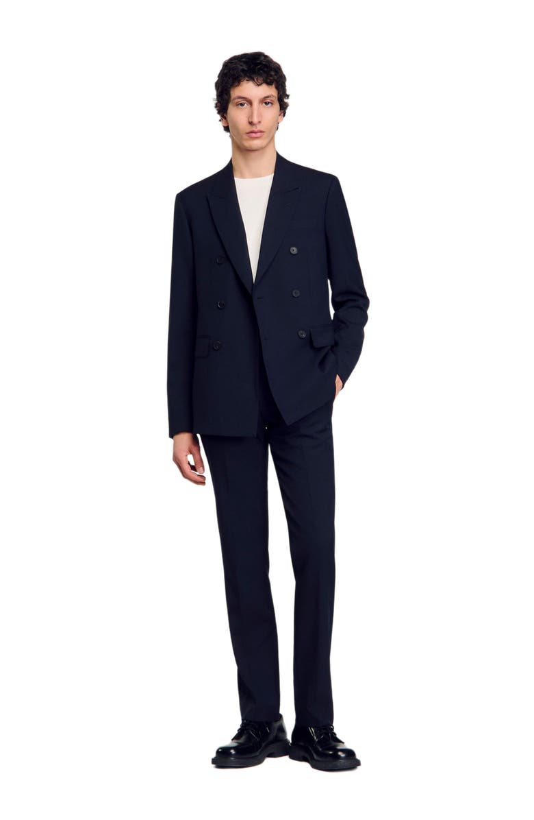 SANDRO Double-breasted suit jacket, Alternate, color, Navy Blue