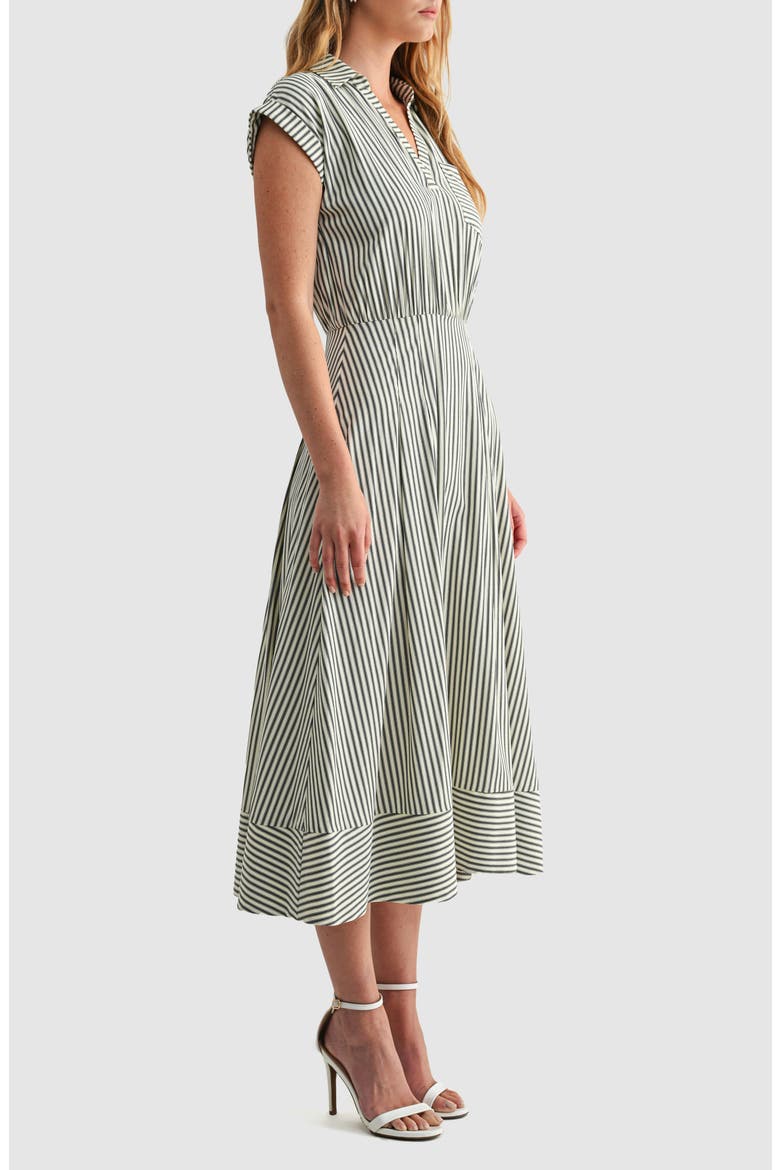 Stripe Collared Short Sleeve A-Line Midi Dress, Alternate, color, CREAM BLACK