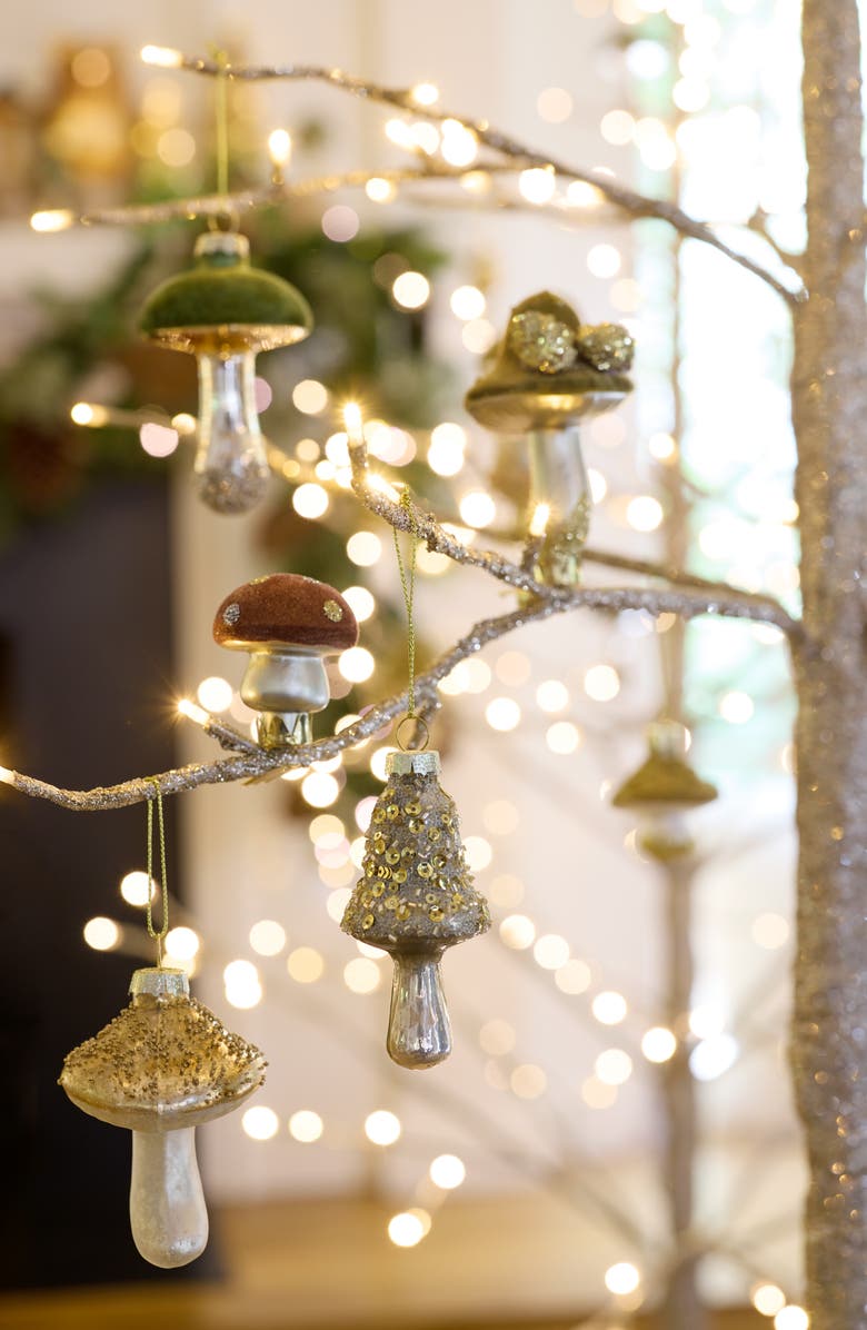 Balsam Hill Green Woodland Glass Mushroom Ornament Set, Alternate, color, 