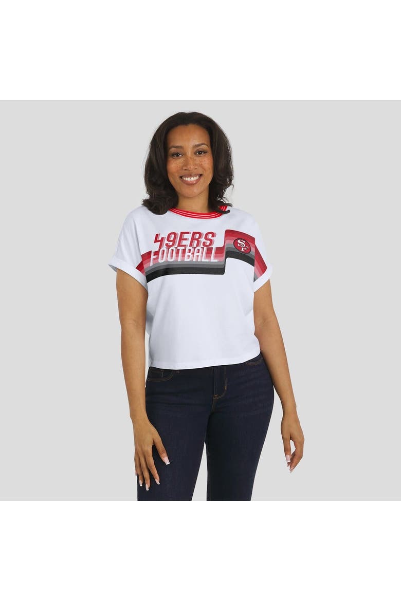 Women's WEAR by Erin Andrews White San Francisco 49ers Cropped Center Stripe Dolman T-Shirt, Alternate, color, White