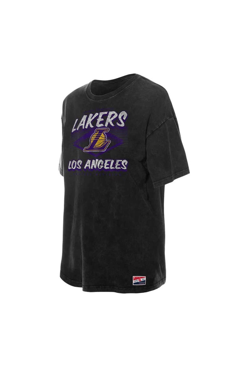 Women's New Era  Black Los Angeles Lakers Throwback Mineral Wash Oversized T-Shirt, Alternate, color, Black