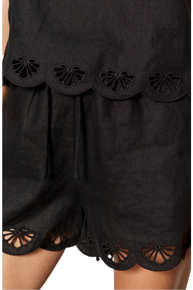 Almost There Scallop Hem Sleeveless Linen Top, Alternate, color, BLACK