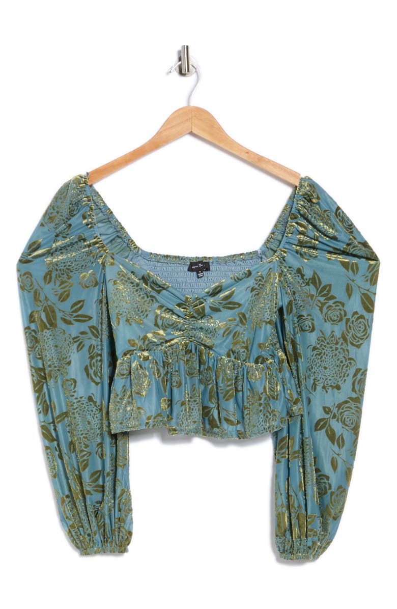 JACQUIE THE LABEL Gabrielle Velvet Burnout Long Sleeve Crop Top, Alternate, color, Sage Teal