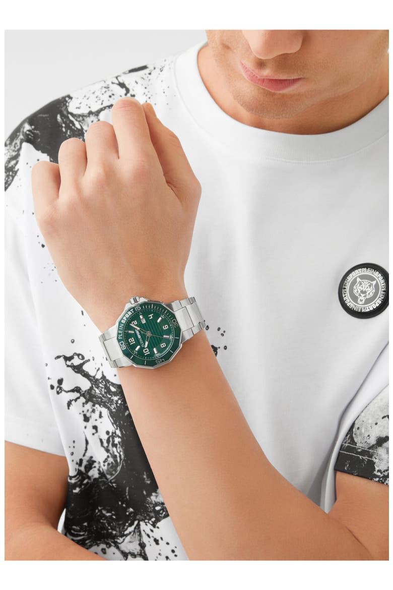 Titan Bracelet Watch, 44mm, Alternate, color, STAINLESS STEEL/ GREEN