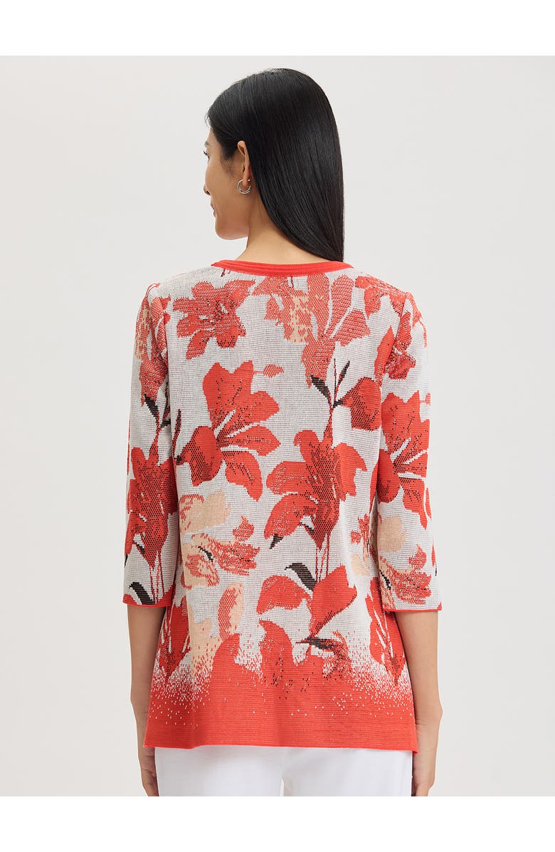 Misook Floral Jacquard Flat Knit Jacket, Alternate, color, Cherry/Peach/Ivory/Black