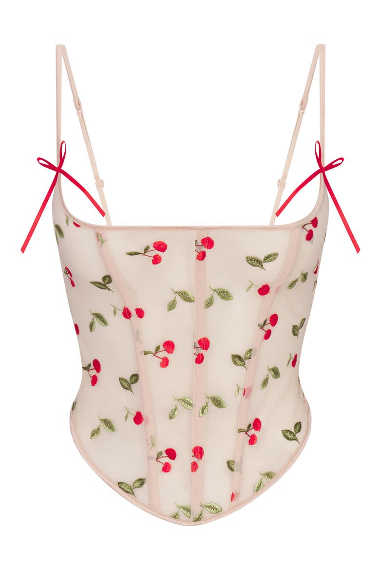 Embroidered Tulle Corset, Alternate, color, PRIMROSE CHERRY TULLE