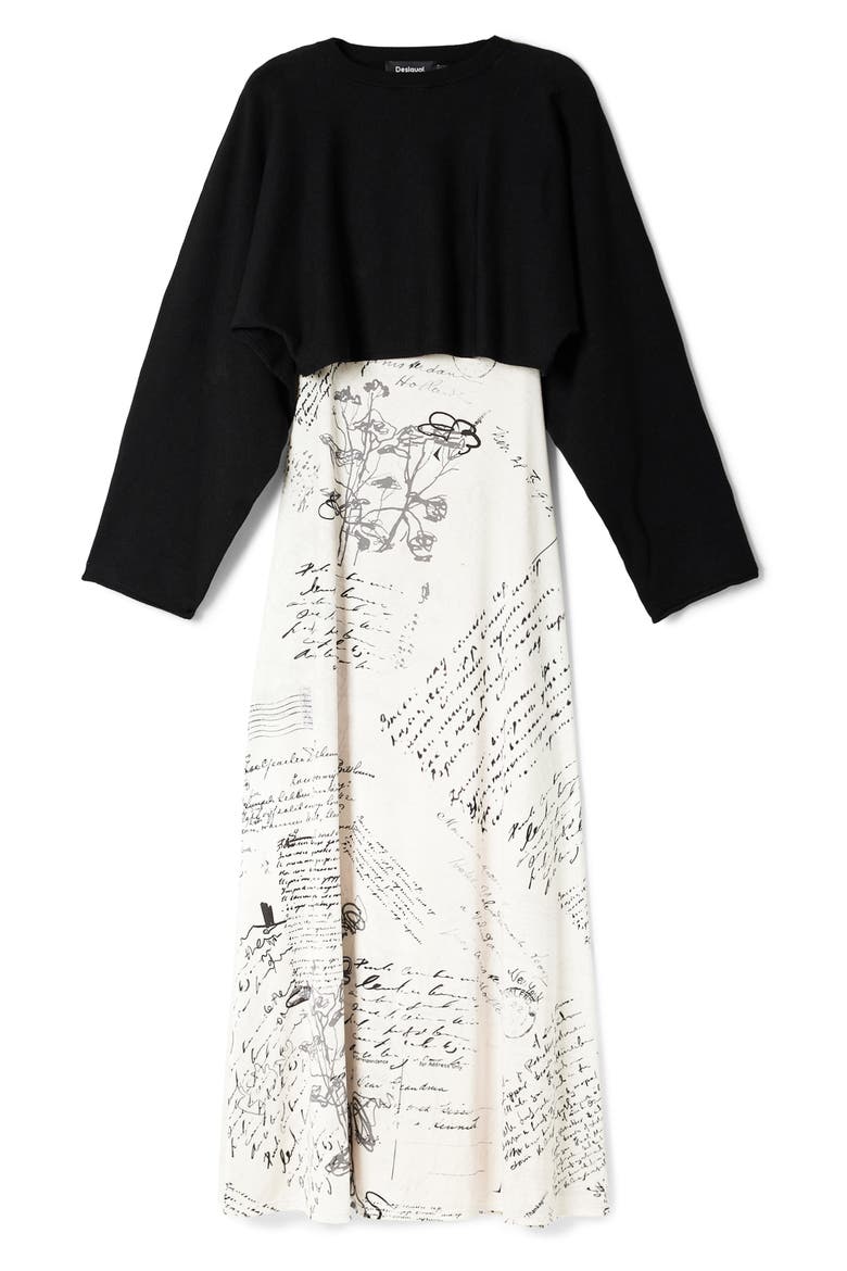 Letters Print Slipdress & Crop Sweater, Alternate, color, WHITE MIX