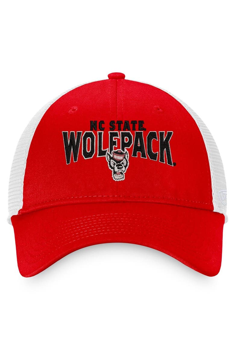 Men's Top of the World Red/White NC State Wolfpack Breakout Trucker Snapback Hat, Alternate, color, Red