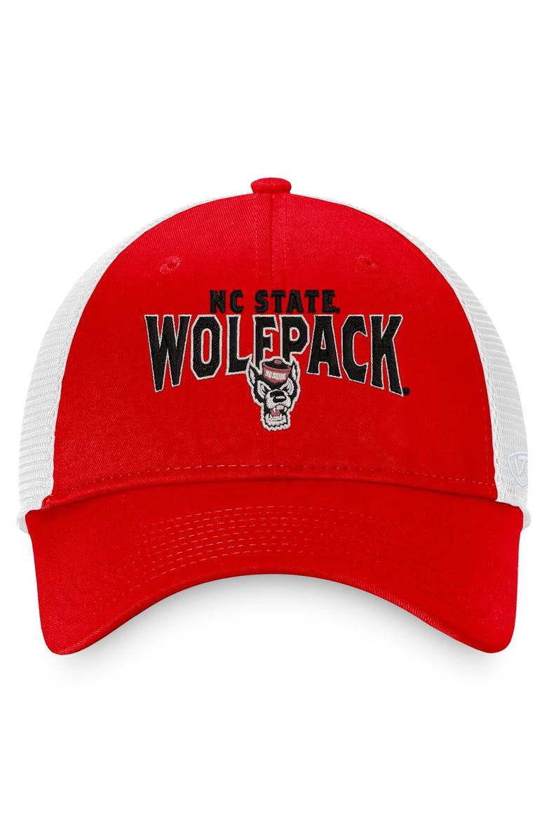 TOP OF THE WORLD Men's Top of the World Red/White NC State Wolfpack Breakout Trucker Snapback Hat, Alternate, color, 