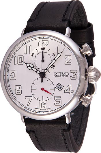 Ritmo Mundo 'Vintage' Leather Strap Chronograph Watch, 46mm | Nordstrom