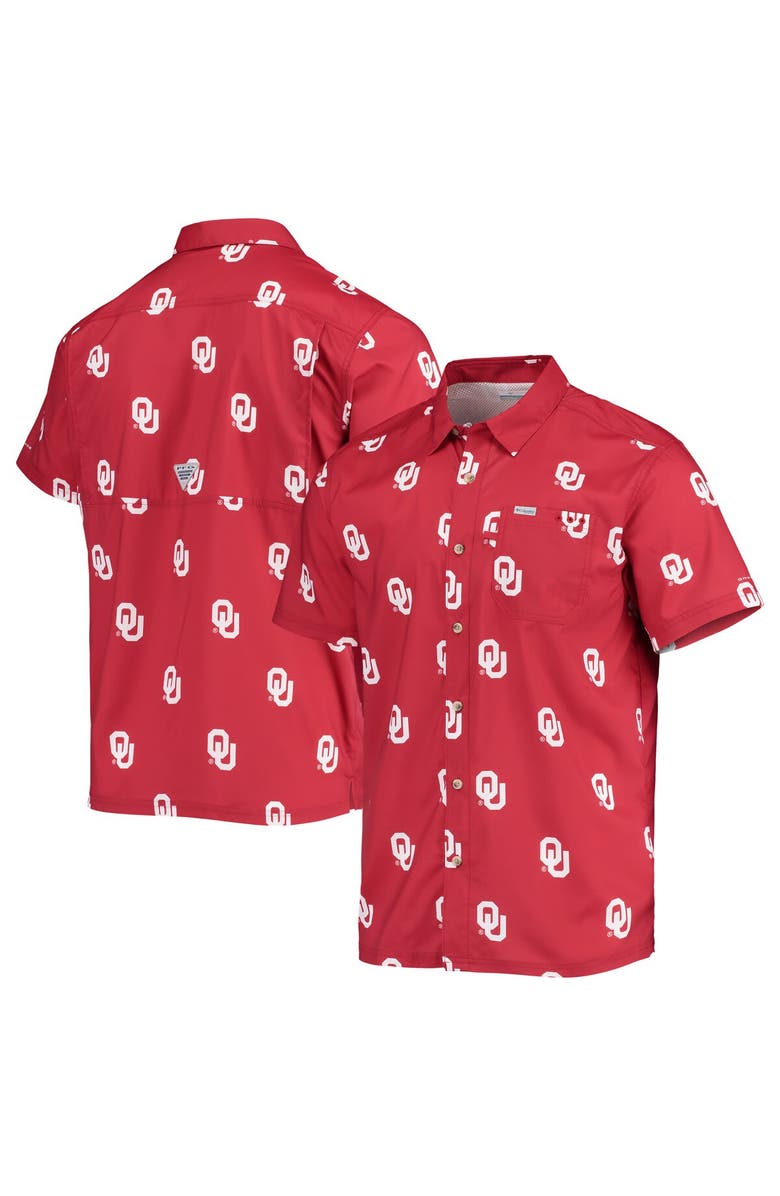 Columbia Men's Columbia Crimson Oklahoma Sooners Super Slack Tide Omni-Shade Button-Up Shirt, Main, color, Crimson