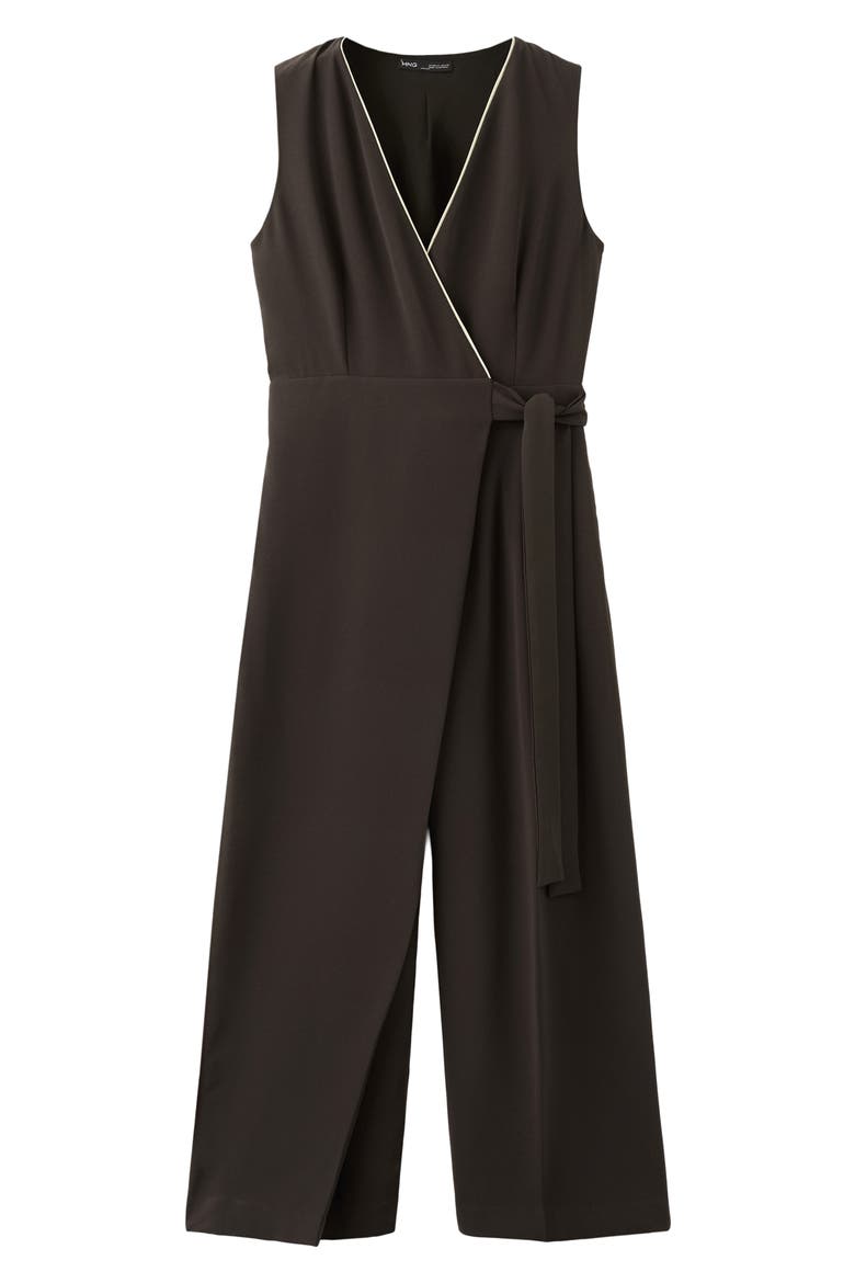 Contrast Piping Faux Wrap Jumpsuit, Main, color, CHOCOLATE