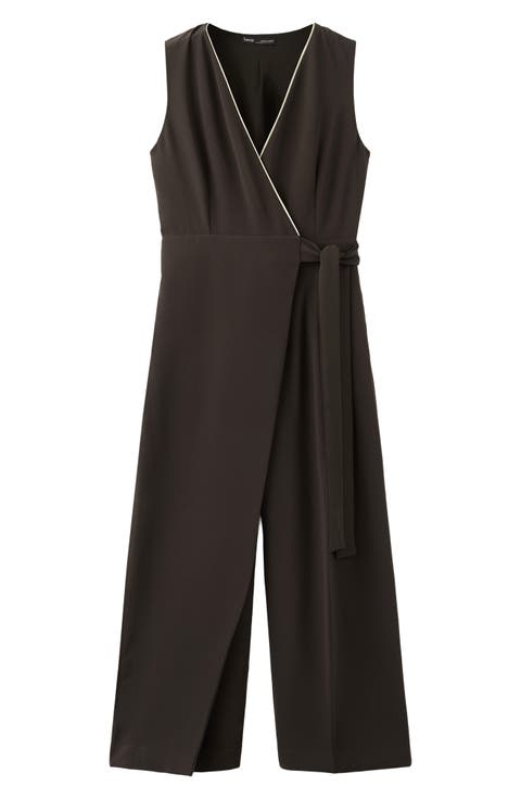 Contrast Piping Faux Wrap Jumpsuit