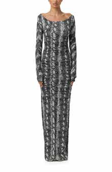 Naked Wardrobe Ruched Off the Shoulder Long Sleeve Maxi Dress