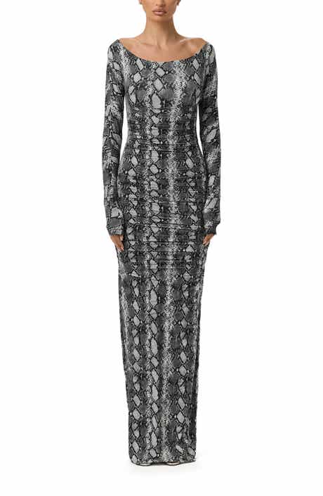 Naked Wardrobe Ruched Off the Shoulder Long Sleeve Maxi Dress
