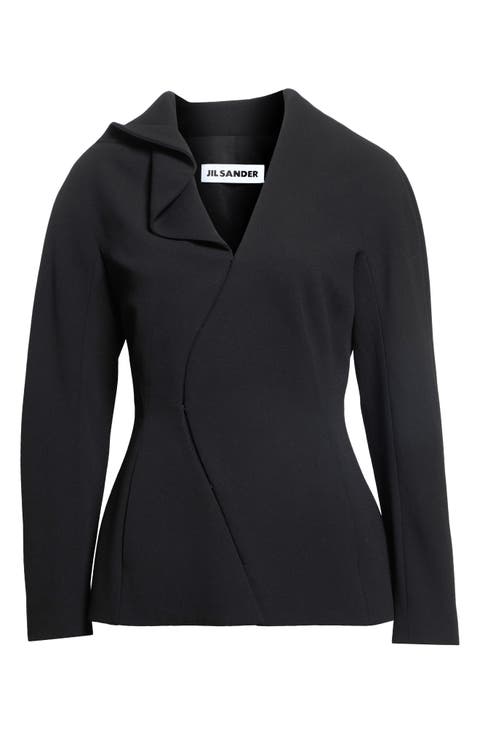 Asymmetric Draped Fitted Virgin Wool Jacket