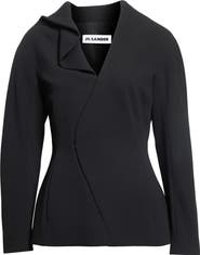 Jil Sander Asymmetric Draped Fitted Virgin Wool Jacket