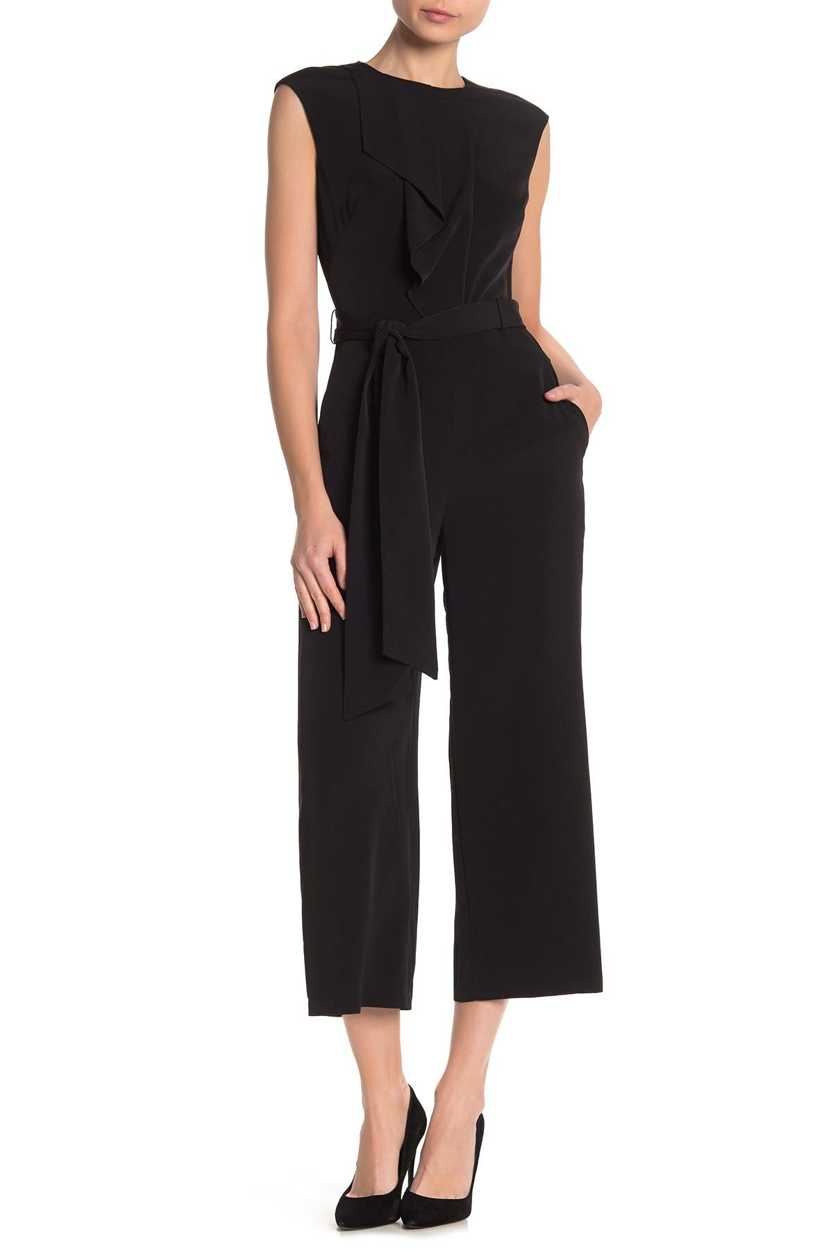London Times Feather Crepe Tie Waist Jumpsuit (Women) | Nordstromrack