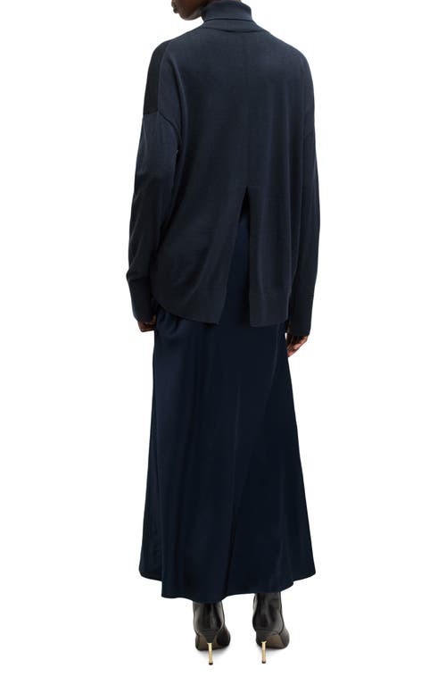 Allsaints Neo 2-in 1 Slim Fit Midi Slip Dress In Midnight Blue