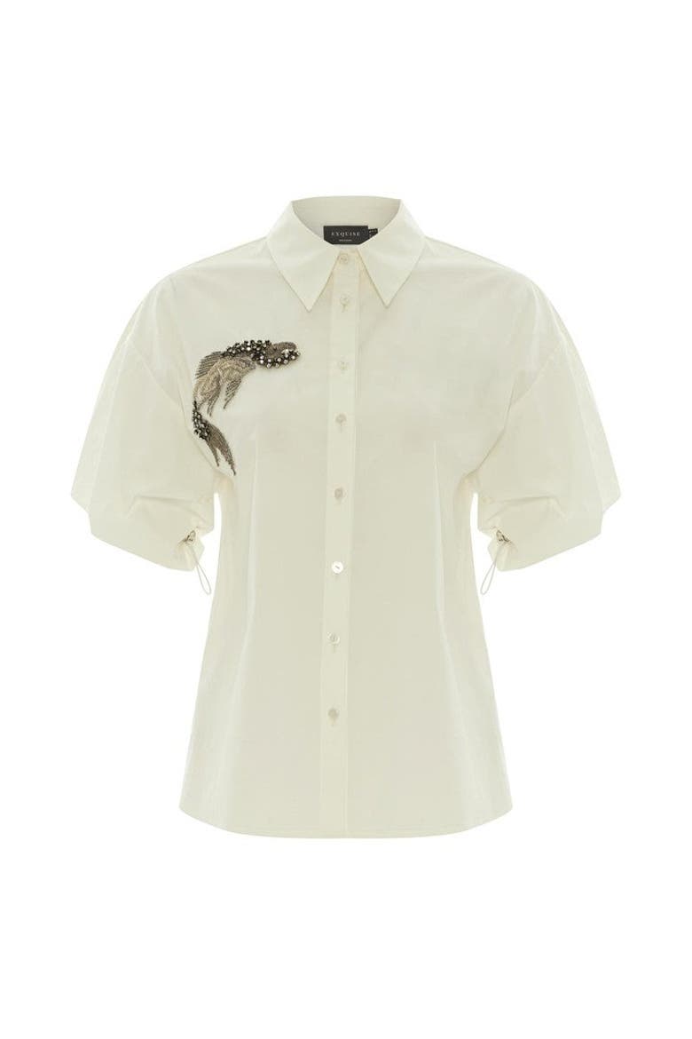Fish Print Embellished Shirt, Main, color, WHITE