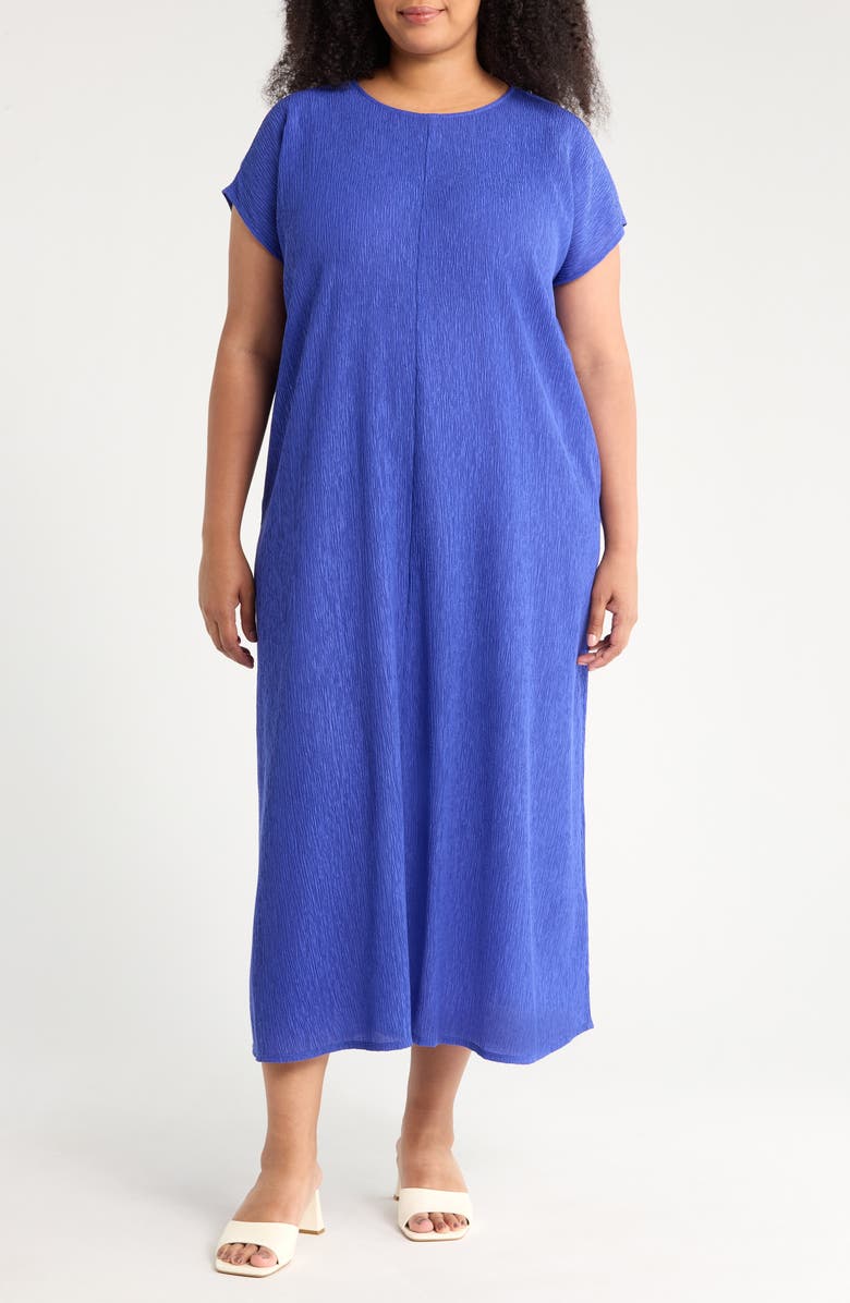 Eileen Fisher Short Sleeve Jacquard Maxi Dress, Main, color, Royal