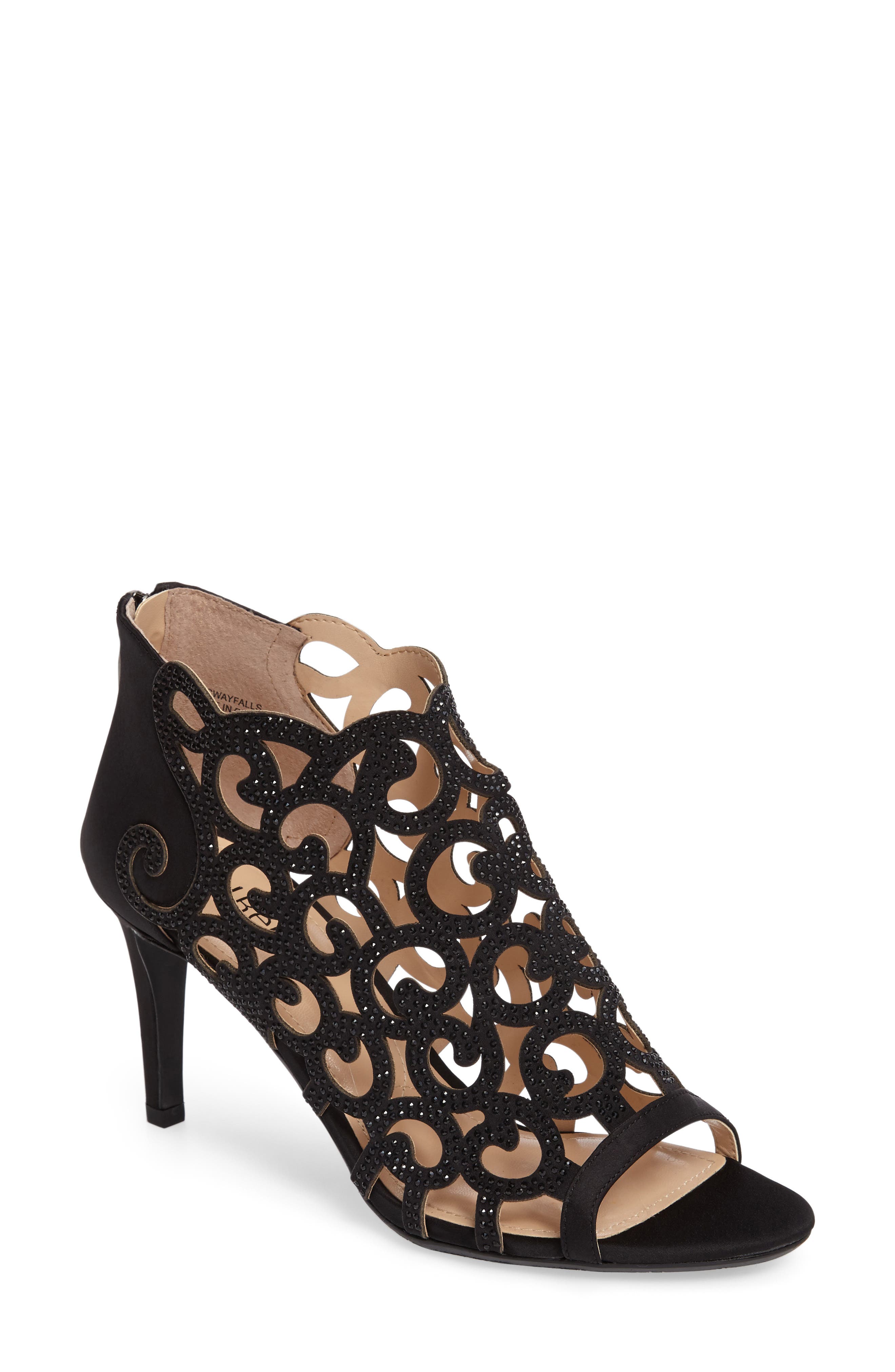 McWayfalls Peep Cutout Bootie, Main, color, BLACK SATIN