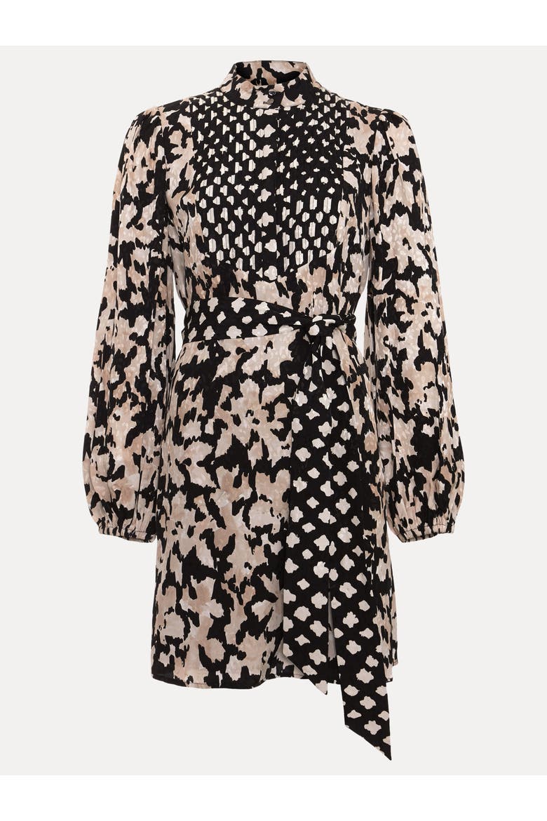 Dolly Mandarin Collar Mini Shirt Dress, Alternate, color, Black/Ivory