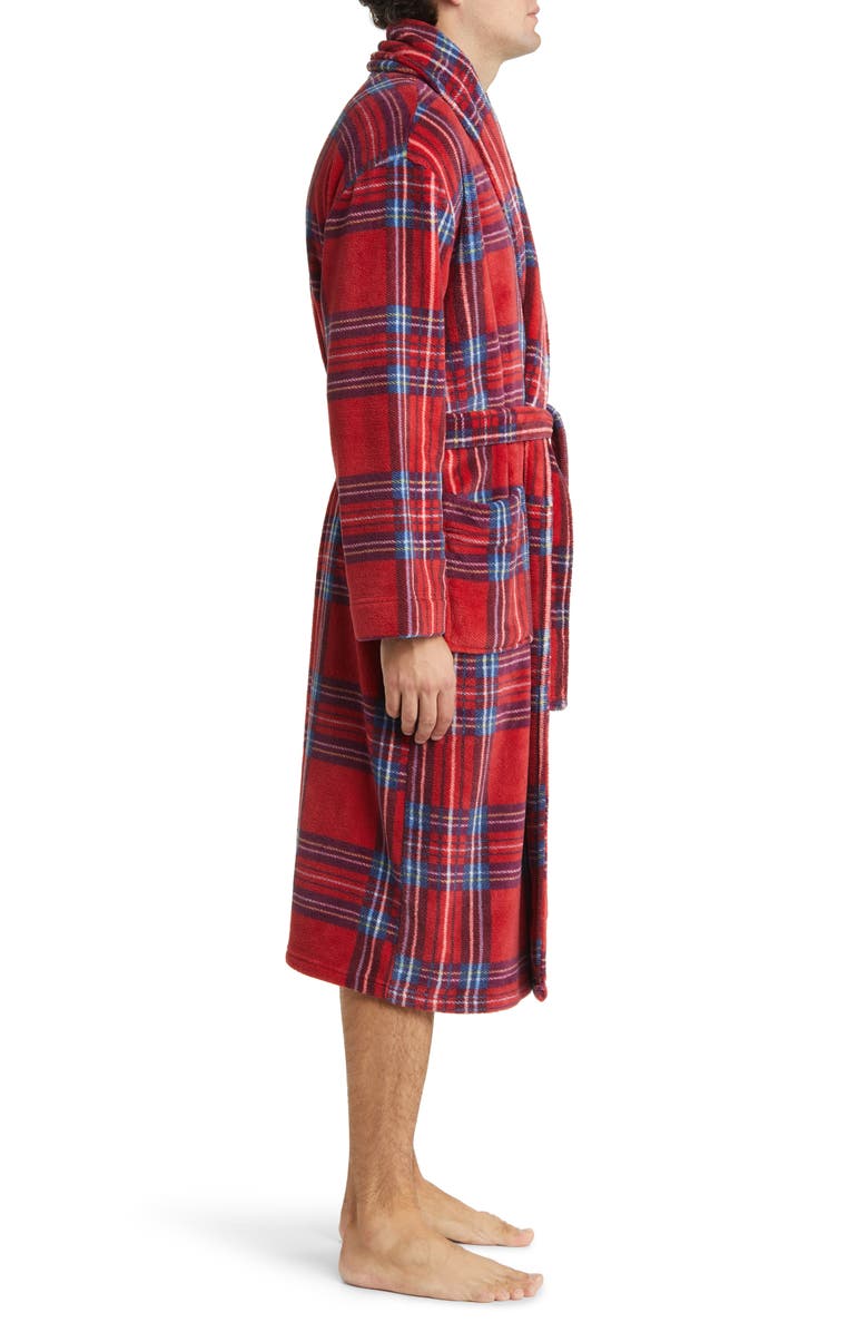 Majestic International Plaid Shawl Collar Fleece Robe, Alternate, color, Cherry