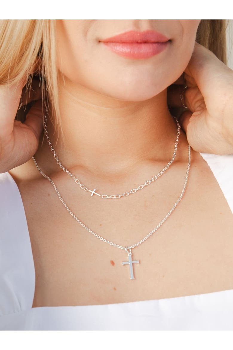 Large Cross Pendant Necklace, Alternate, color, Sterling Silver